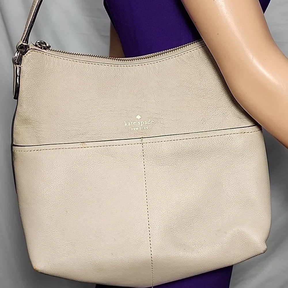 Kate Spade‎ Bailey Textured Leather Shoulder Bag Purse Handbag Beige